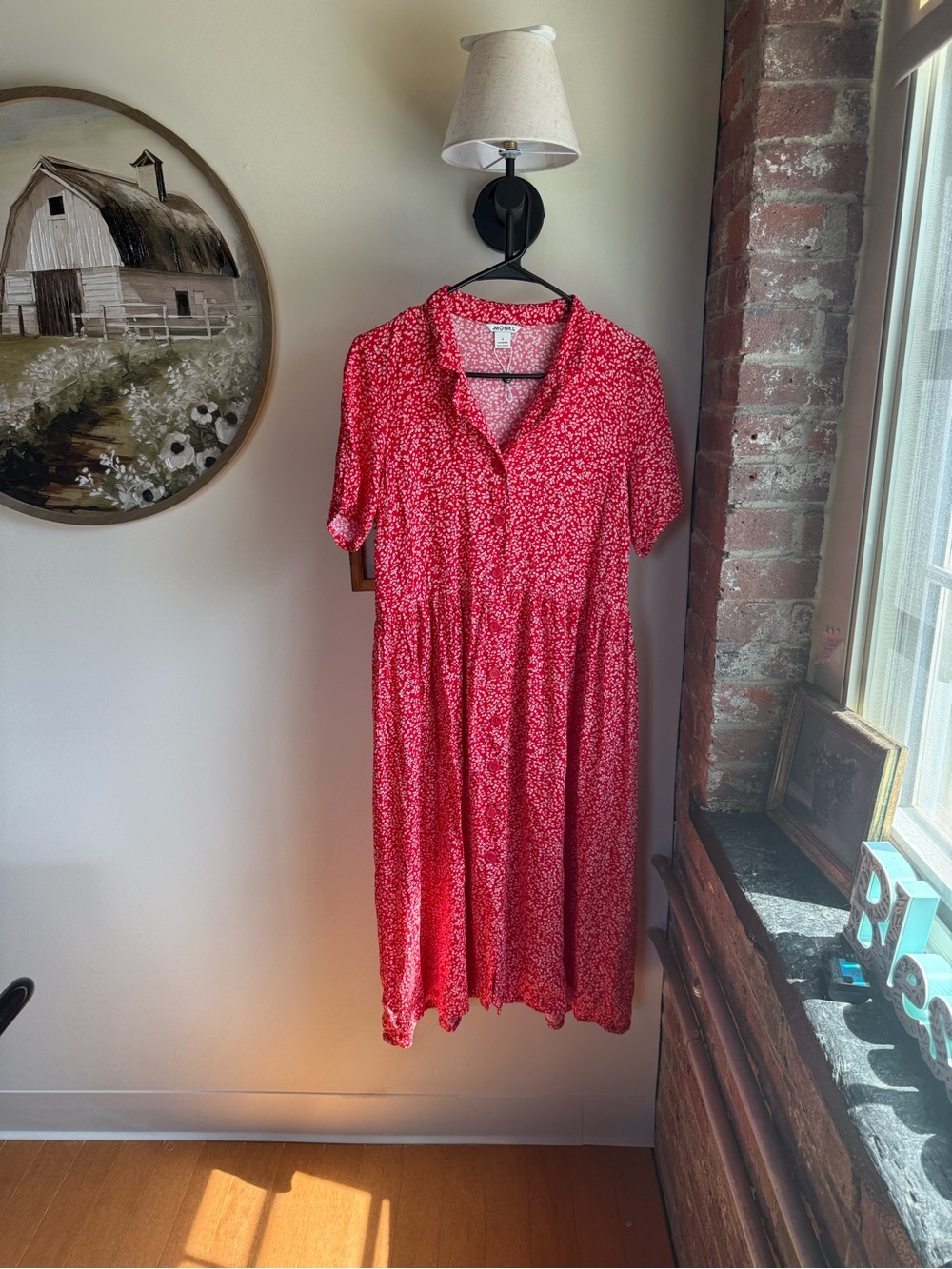 Monki Red Floral Midi Dress